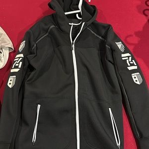 American fighter black sweatsuit. Size medium pants and xl hoodie.